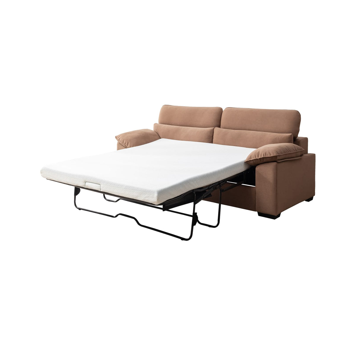 Living Room Convertible Queen Sofa Bed in Brown Polyester with Wooden Frame for