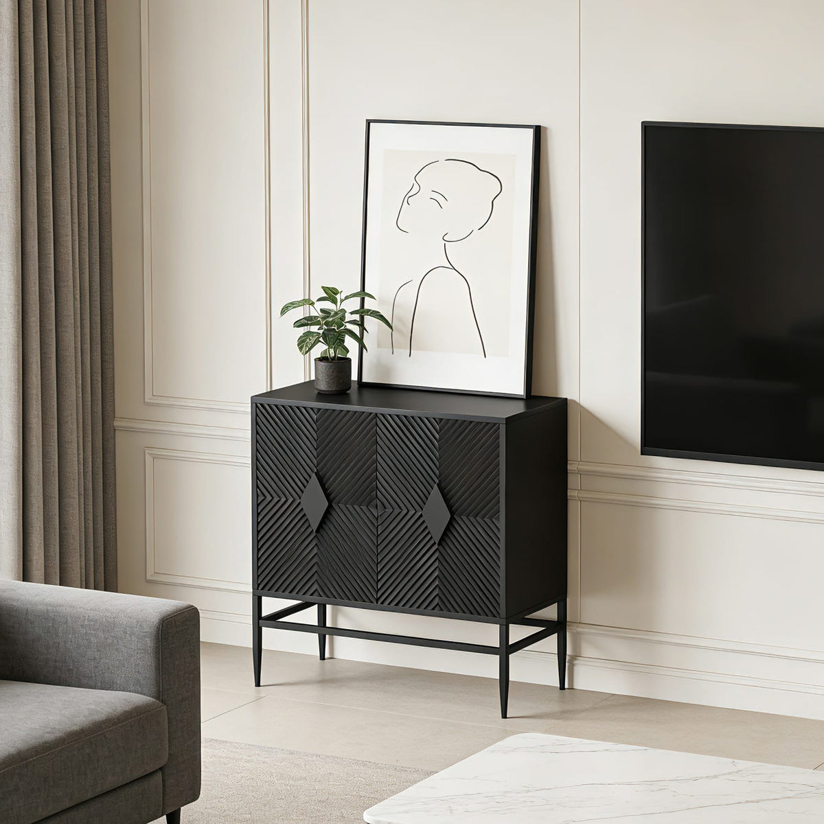 Black Accent Chest Storage Cabinet - 31.5" Modern Style