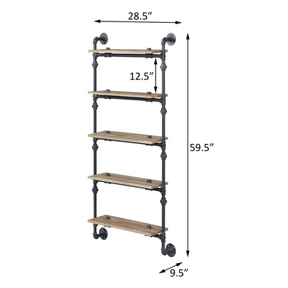 5-Tier Oak Metal Wall Shelves - Natural Black for Living Room