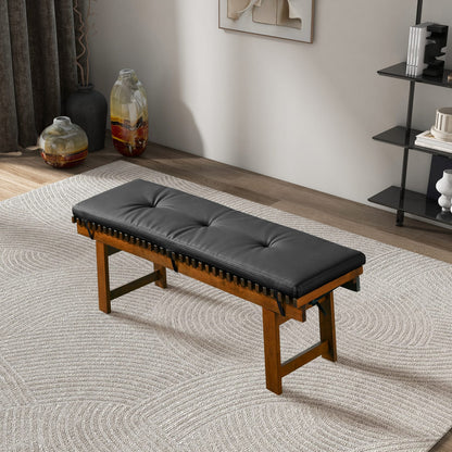 Lucia Bench - Black PU Leather Mid-Century Modern for Bedroom