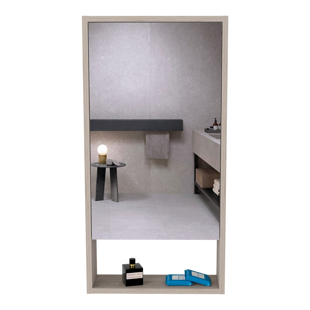 Light Gray Medicine Cabinet with Mirror - 35.4" Tall Storage Unit