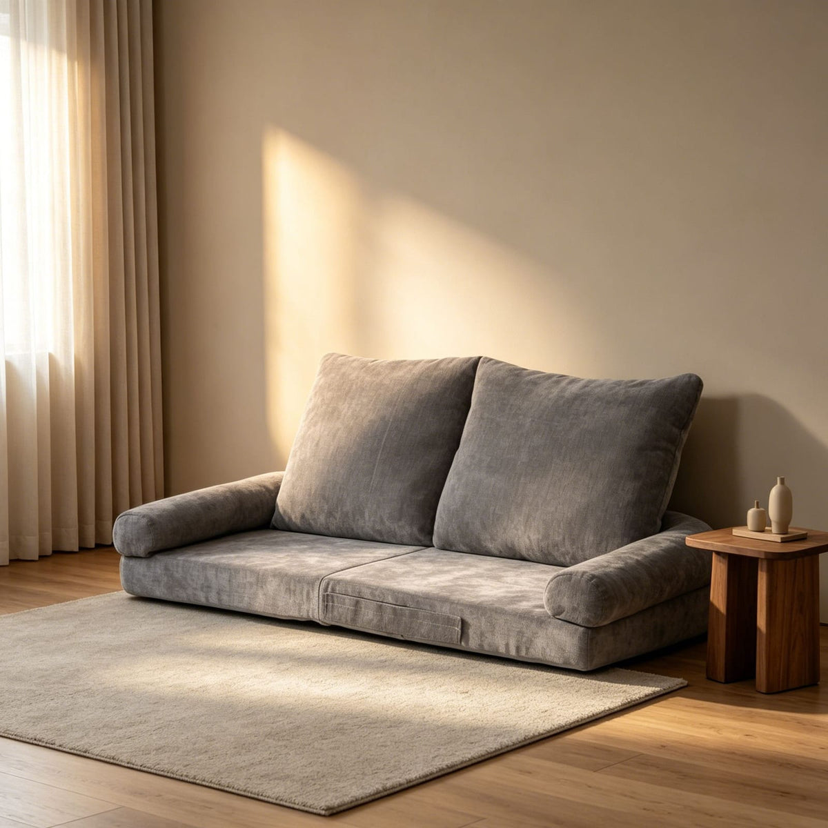 Living Room Gray Metal Convertible Sofa Bed with Cotton Filler for Flexible Seating