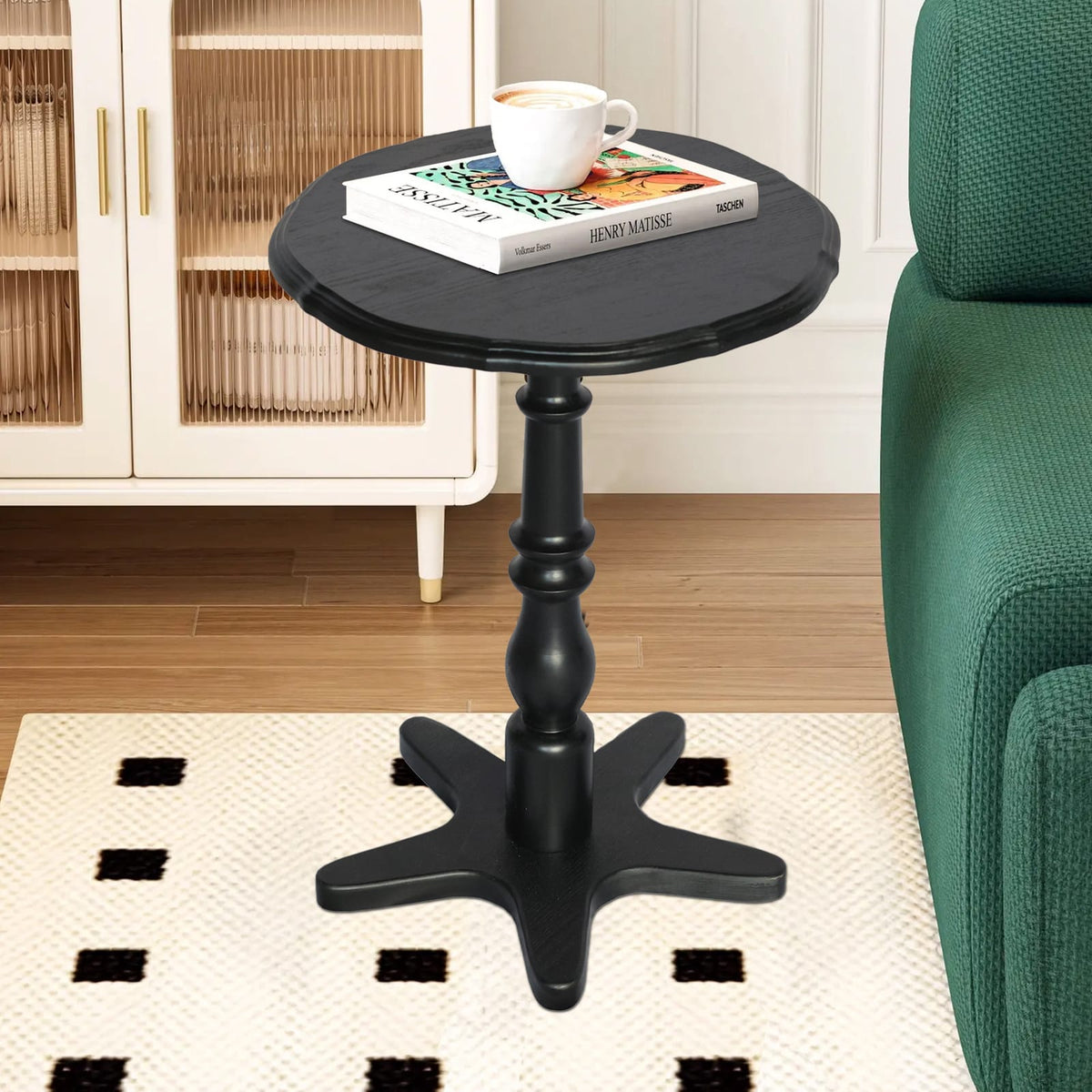 15.75 Inch Round Black MDF Side Table - Living Room Accent