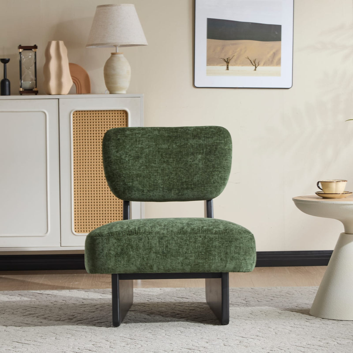 Modern Green Lounge Chair Set - 2 Chairs, Polyester & Wood
