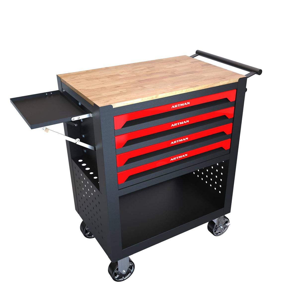 Black Red Metal Tool Cart 4 Drawers with Wheels for Home Office