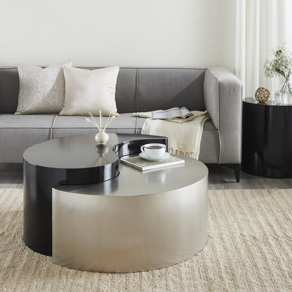 YING YANG Modern Coffee Table - Black & Silver Iron Sheet