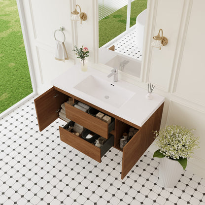 White Walnut Bathroom Vanity - Wall Mounted Storage Cabinet