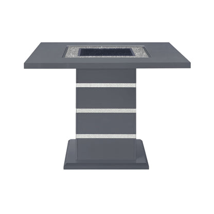 Dark Grey Rubberwood Dining Set with Upholstered Chairs for Dining Room