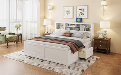 King Size White Wood Platform Bed Frame