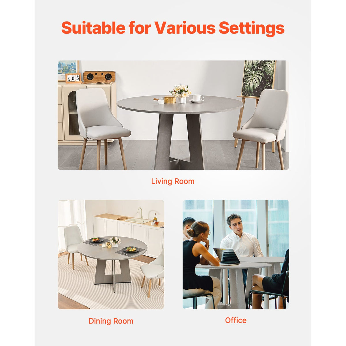 47 Inch Round Dining Table - Gray Fiberboard, Seats 4-6