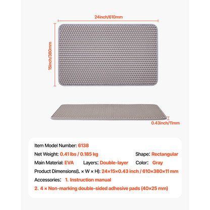 Gray Cat Litter Mat 16x13 Inch - Polyethylene