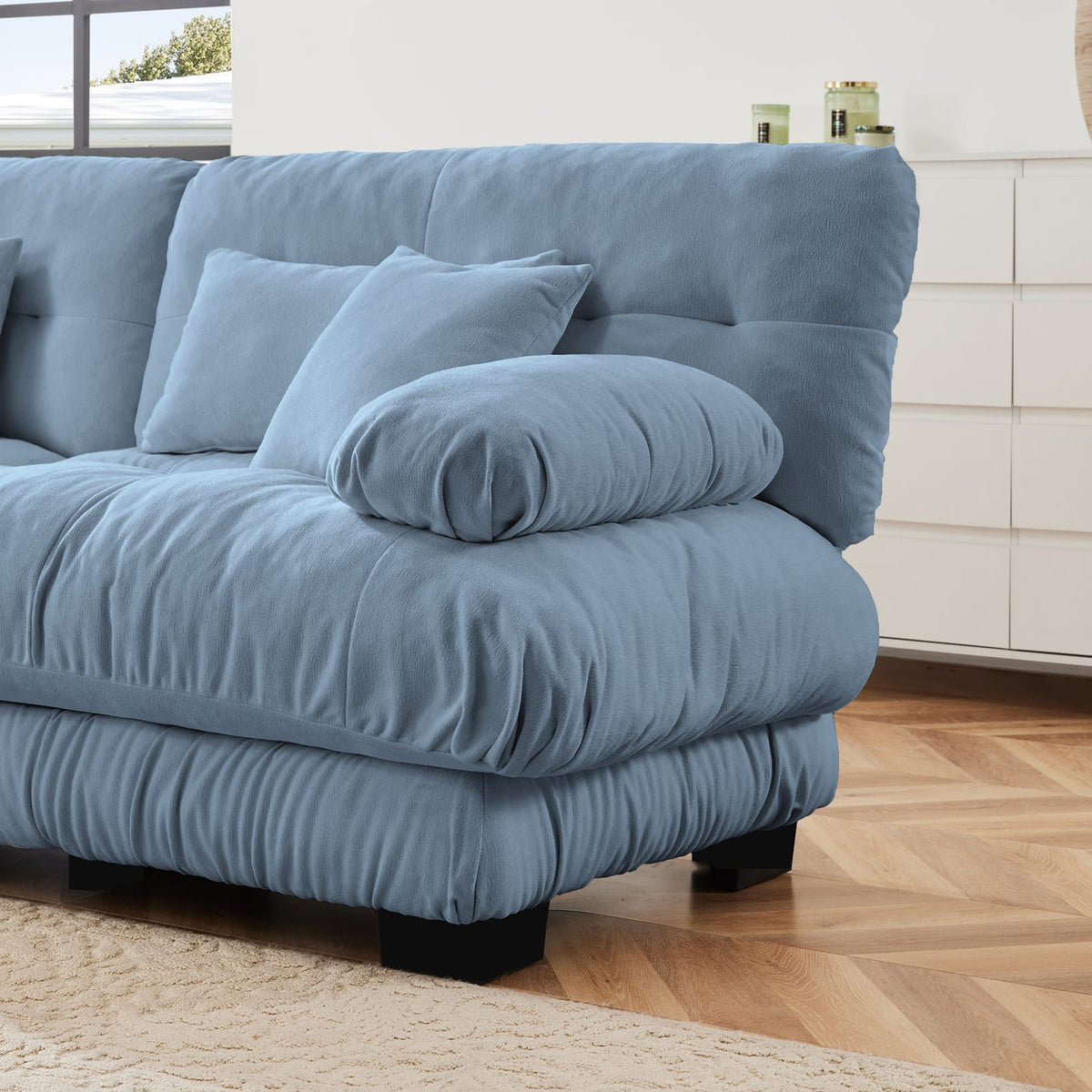 Blue Chenille Ottoman - 36" Storage Footrest