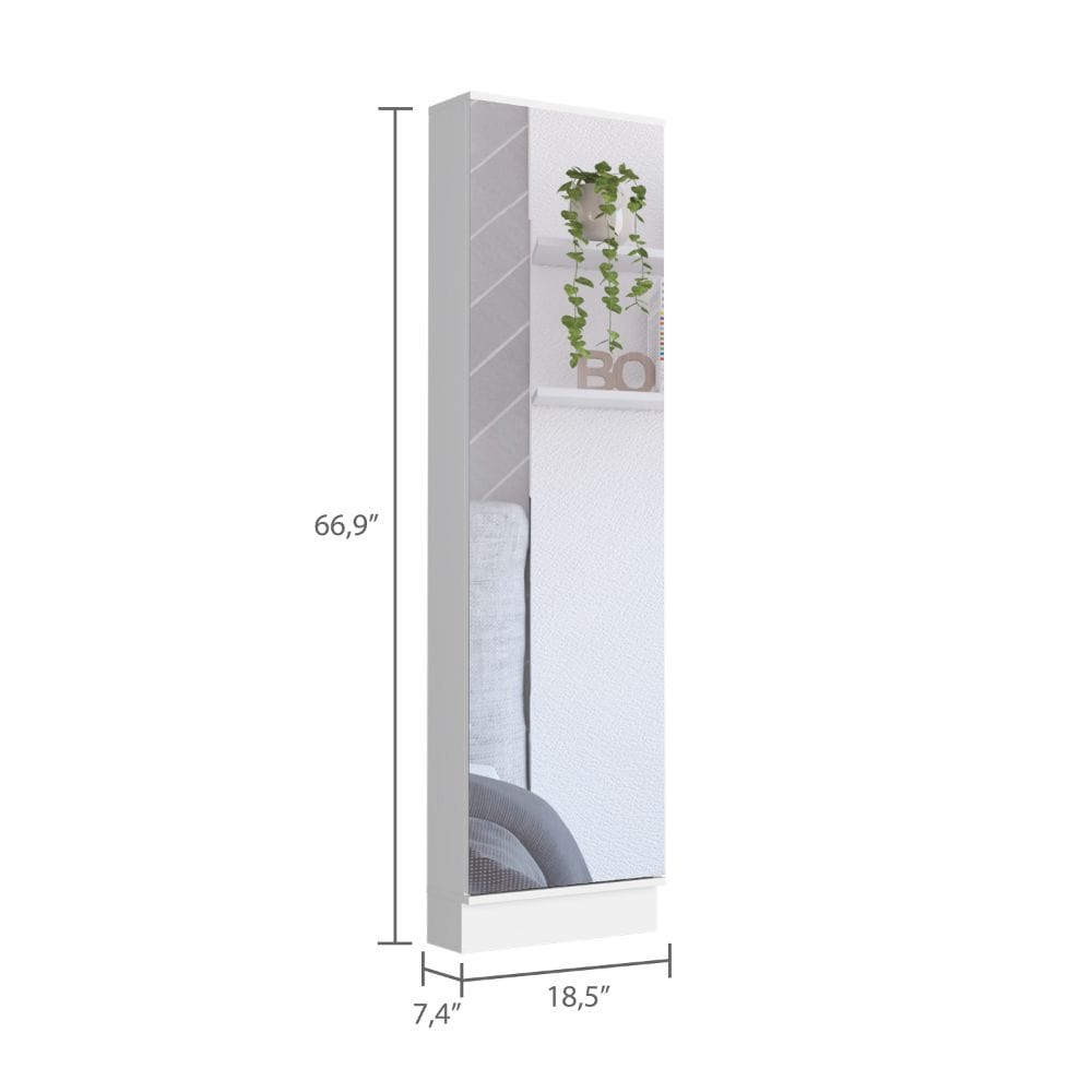 Cassidy Rectangle Tall Shoe Cabinet with Mirror - White