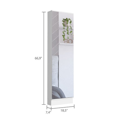 Cassidy Rectangle Tall Shoe Cabinet with Mirror - White