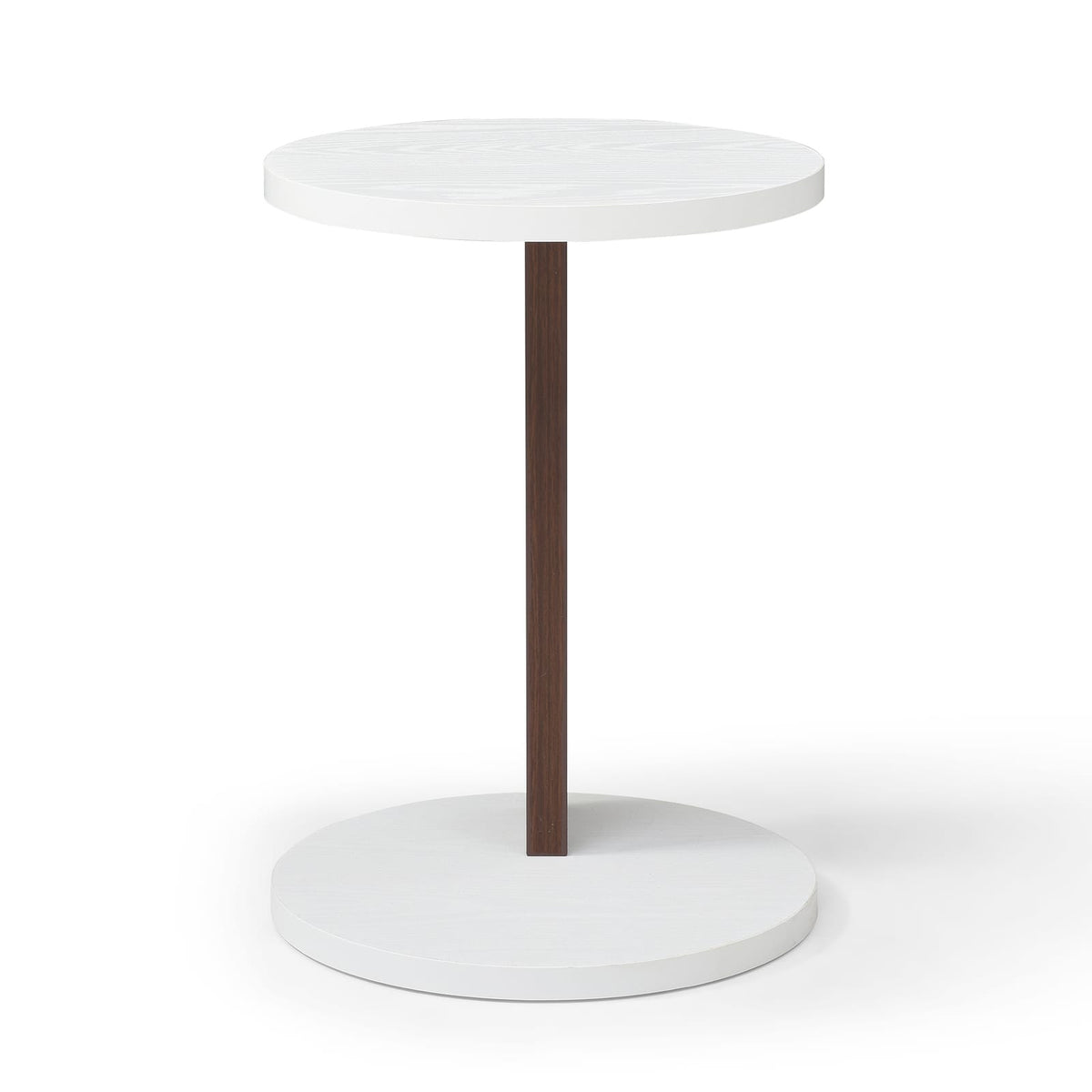 White Walnut C-Shaped End Table, Slim Side Table for Sofa for Living Room