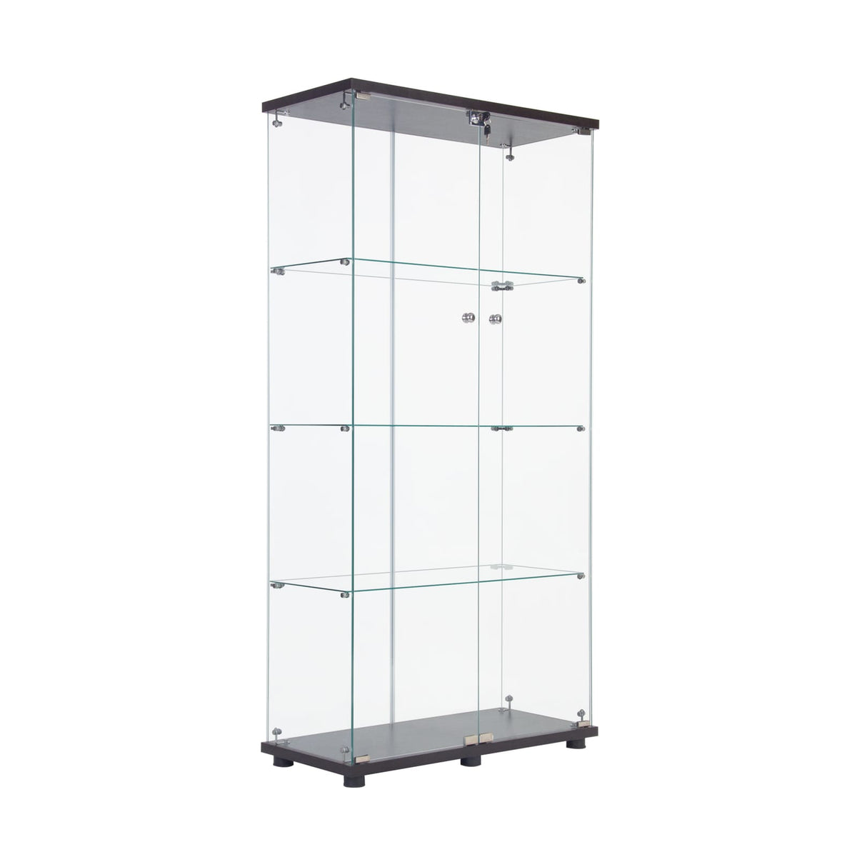 Tall 4-Shelf Glass Display Cabinet - Black for Living Room