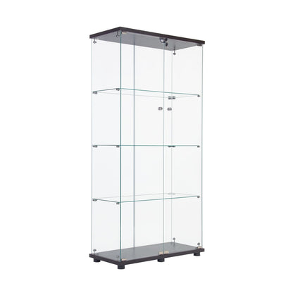 Tall 4-Shelf Glass Display Cabinet - Black for Living Room