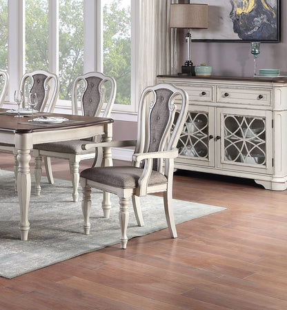 Transitional 9pc Dining Set - Dining Table w Oak Top & 6 Side Chairs, Antique White