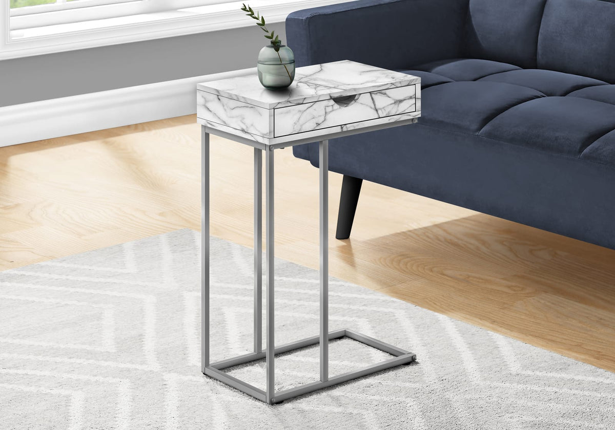 C-Shaped Accent Table - White Storage Drawer