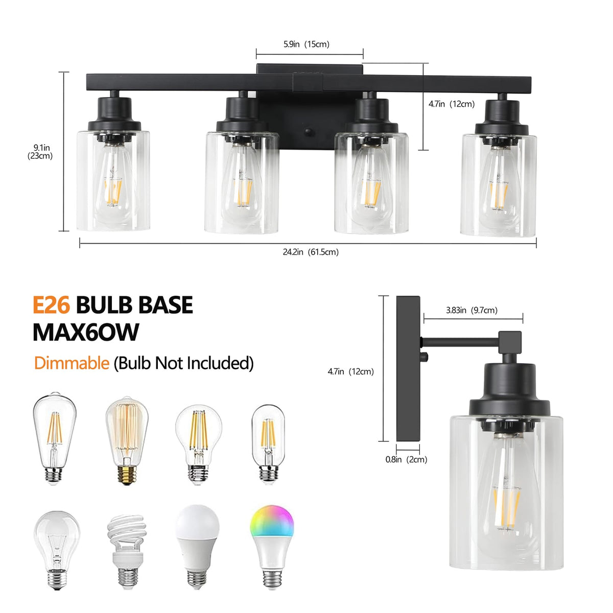 Black Iron 4-Light Bathroom Vanity Light Fixture