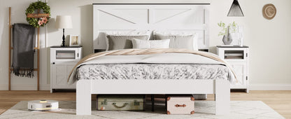 Queen Bed Frame Headboard - White Metal & Wood for Bedroom