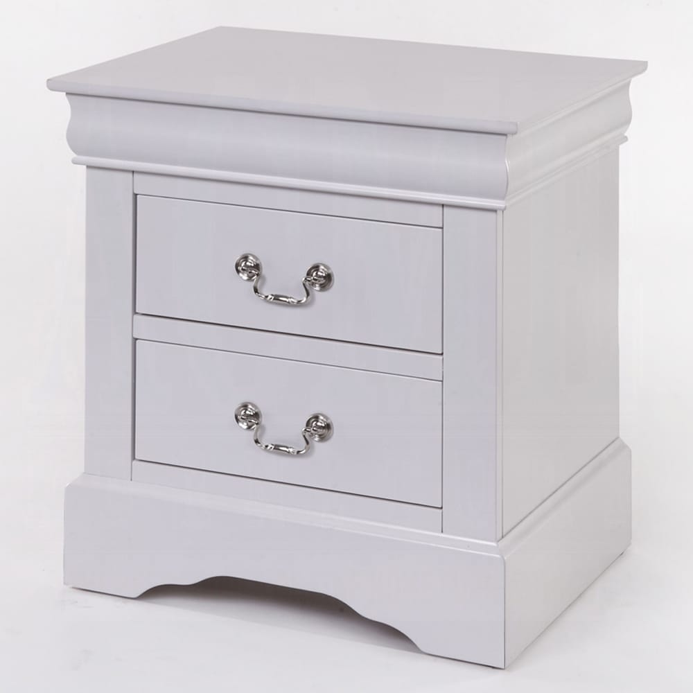 White Wood Nightstand with 2 Drawers - Classic Bedroom Furniture