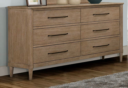 Solid Wood Sand Bedroom Dresser with 6 Storage Drawers