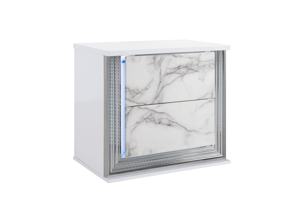 Marble Square Nightstand 2 Drawers Bedroom
