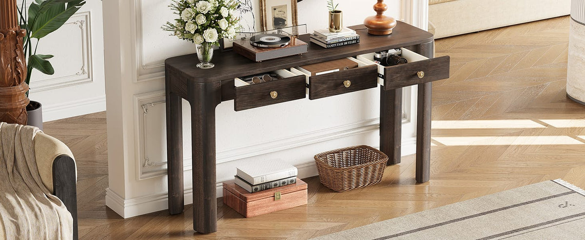 Espresso Solid Wood Console Table - 52" Entryway Table