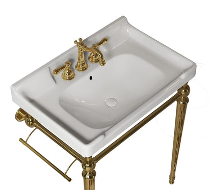 White Ceramic Bathroom Basin - 28" with Faucet Holes