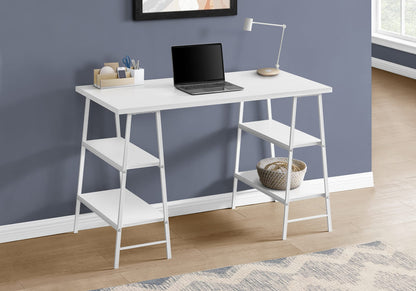 White Metal Computer Desk with Storage Shelves - 48" L