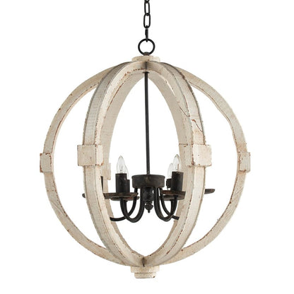 6-Light Wood Chandelier - White Pine, Kitchen Dining Room
