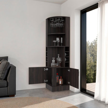 Dark Walnut Corner Wine Rack Cabinet - 71.1" Tall for Dining Room