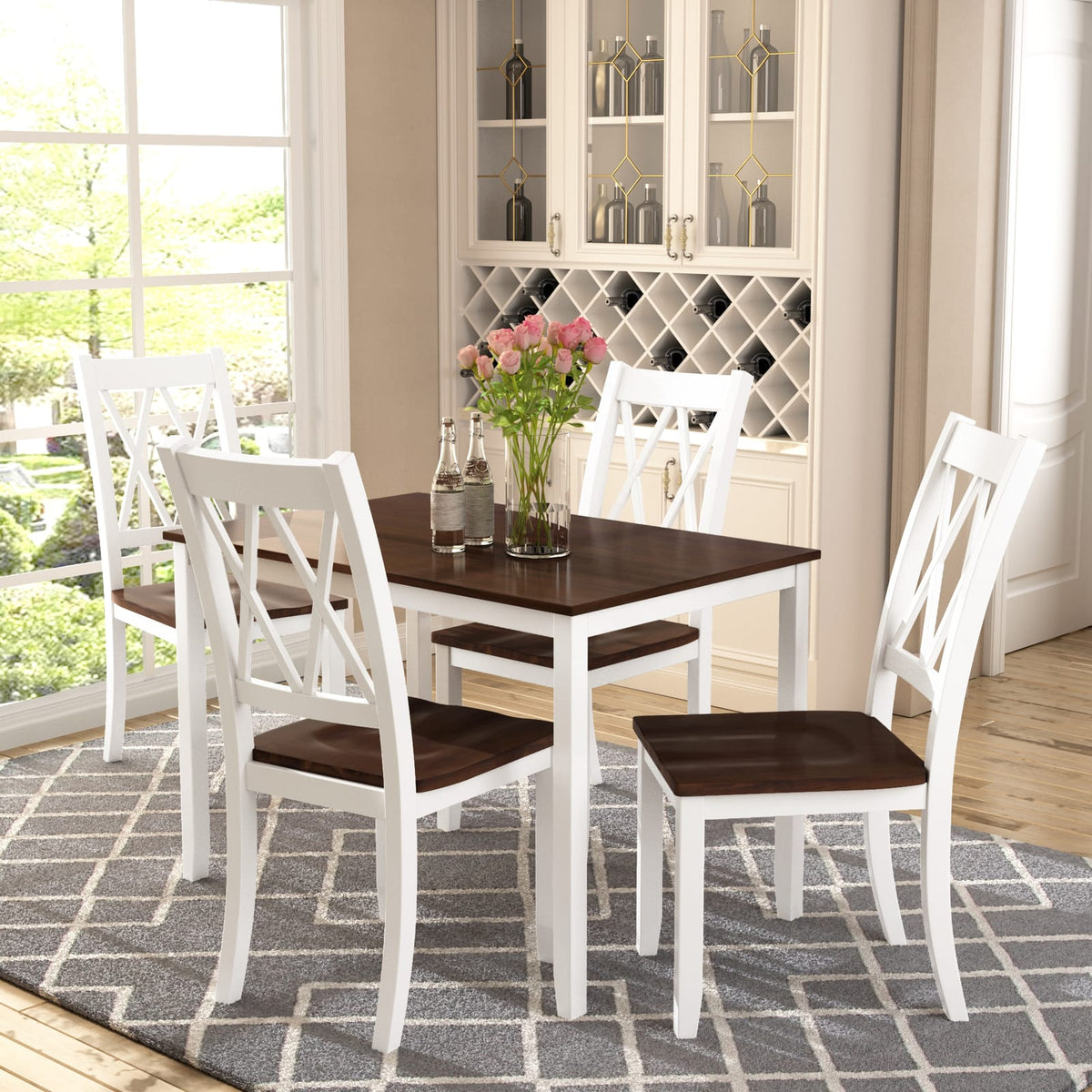 Espresso White Rectangular Dining Table Set 5 Piece