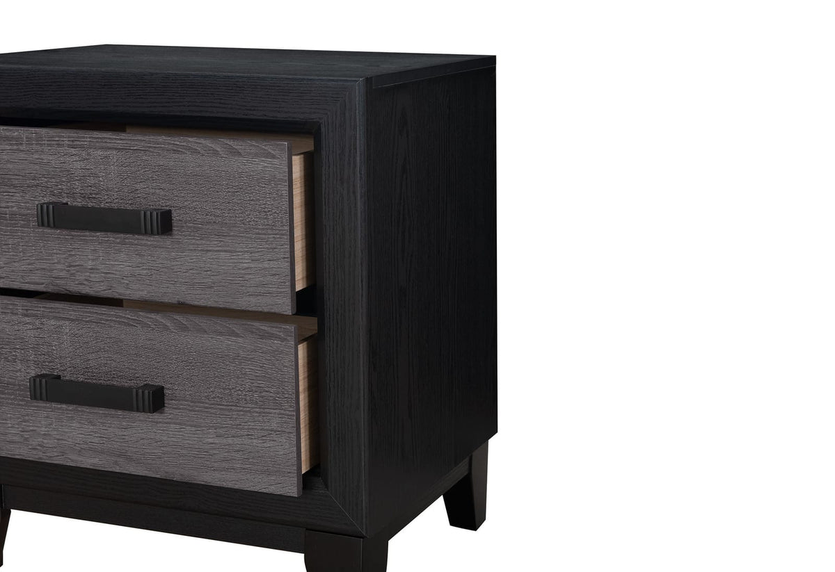 Black Gray Square Nightstand 2 Drawers Modern Bedroom