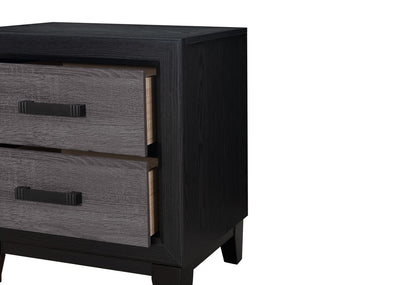 Black Gray Square Nightstand 2 Drawers Modern Bedroom