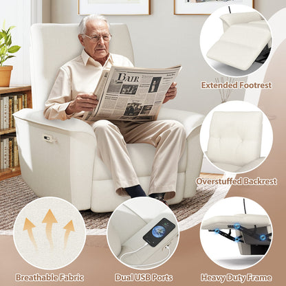 Beige Power Recliner Chair with USB - 270° Swivel & Rocker for Living Room