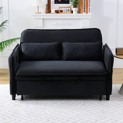 65.74" Black Corduroy Sofa Bed - Adjustable Comfort & Storage
