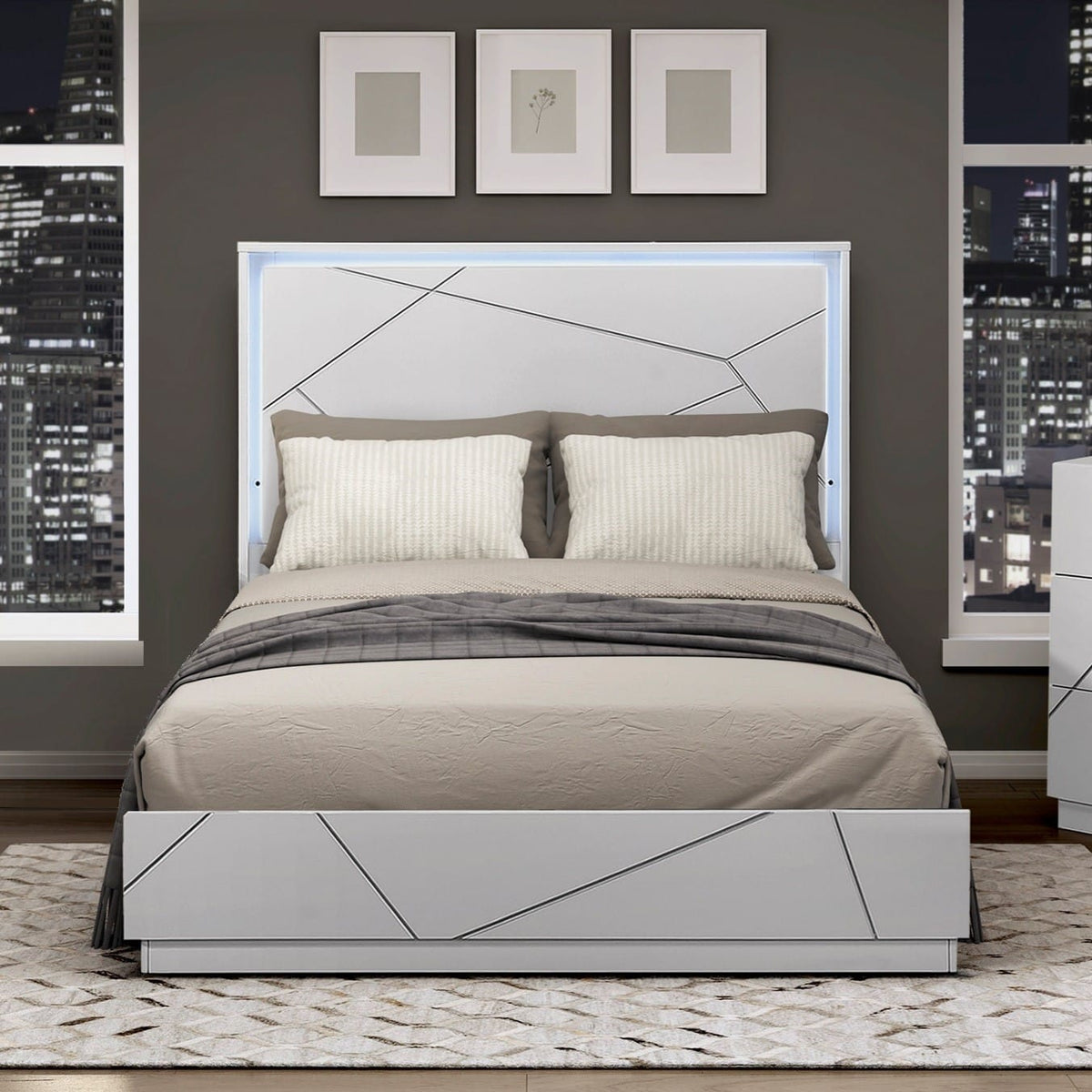 Glamorous White Queen Size Bed Frame - LED Lighting