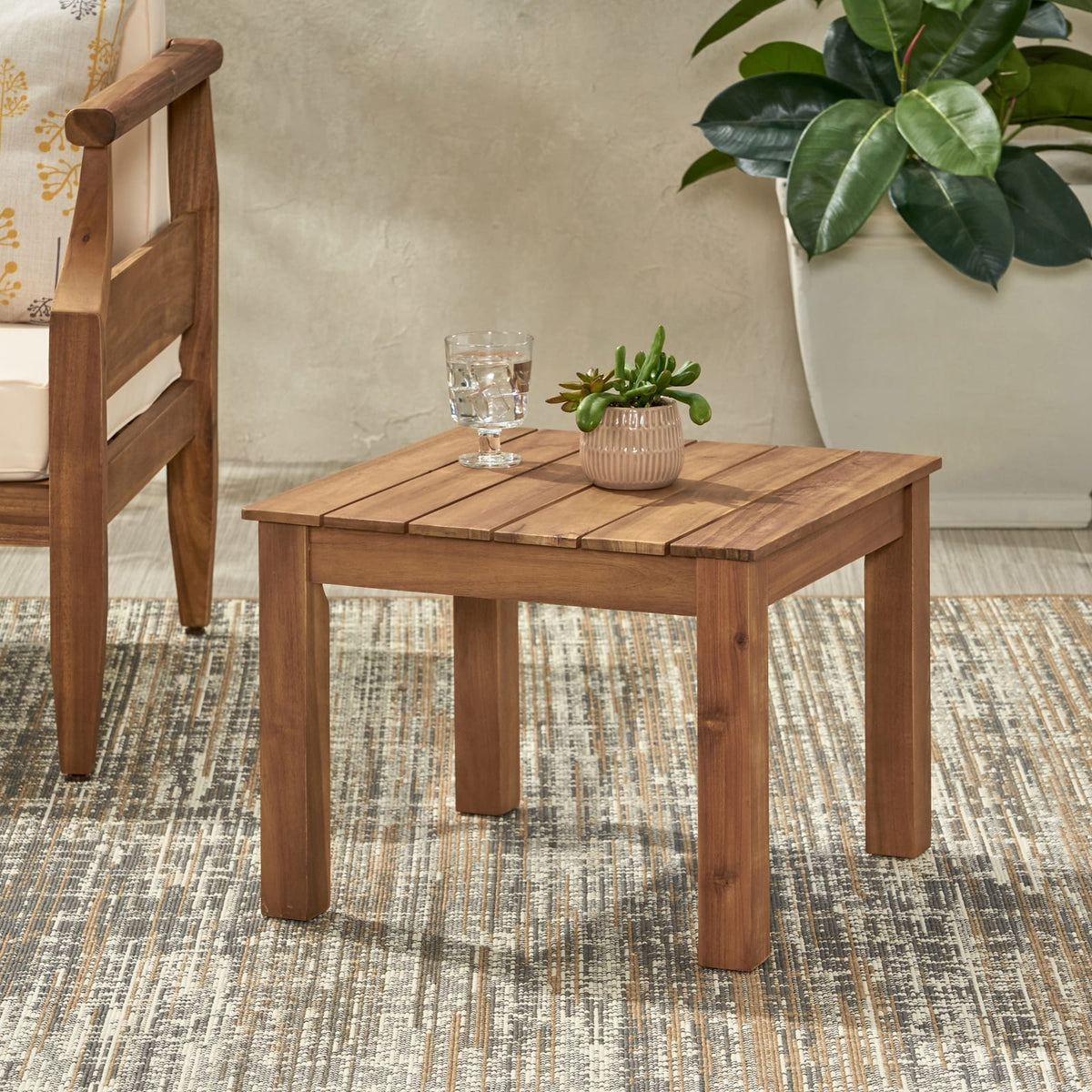Acacia Wood Side Table - Brown Patio Furniture