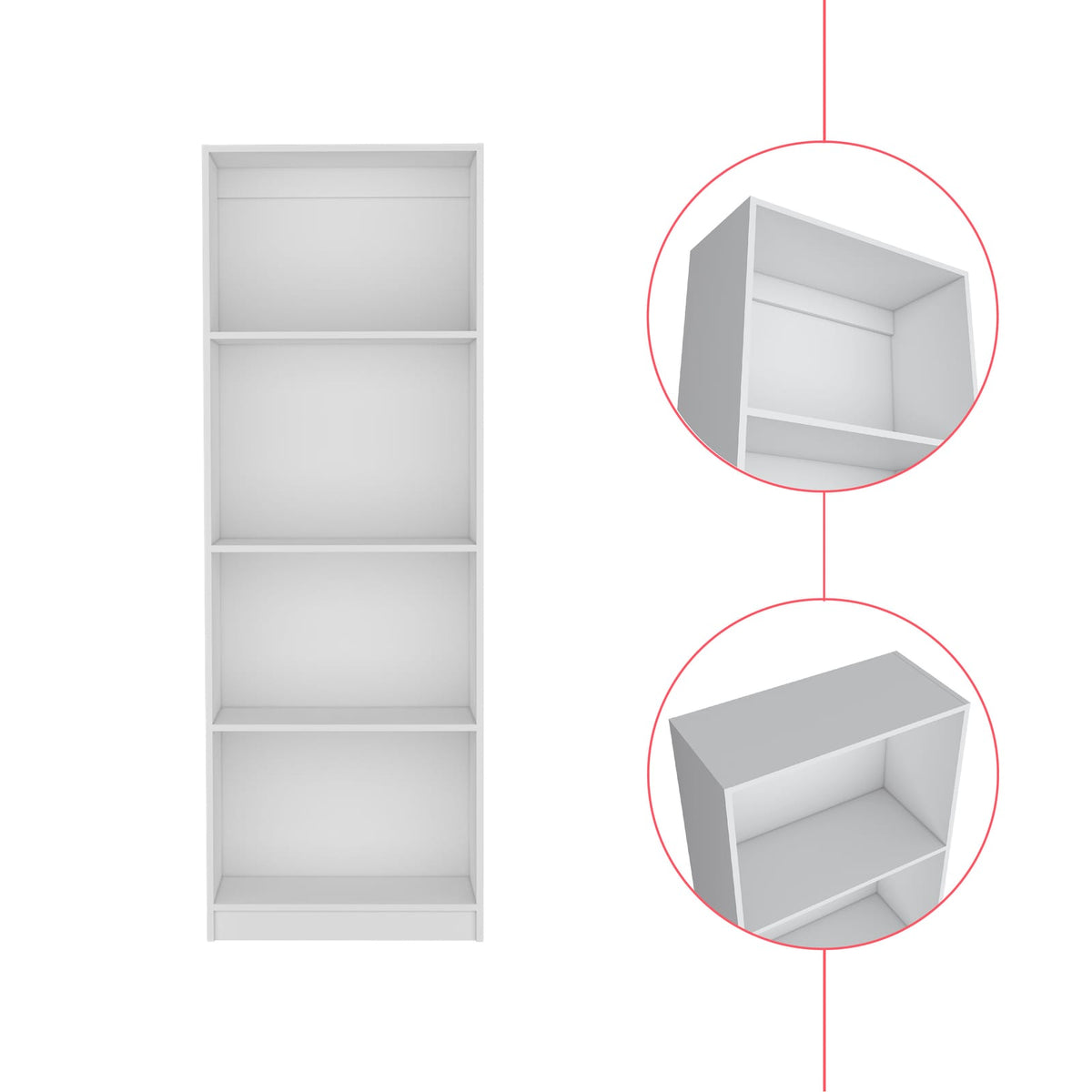 White Bookcase Benzoni - 4 Tier Storage Shelves
