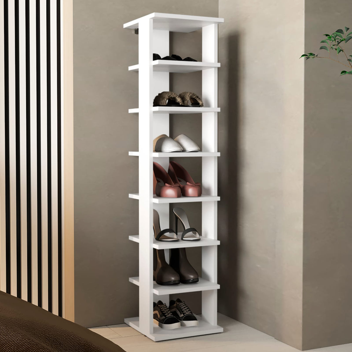 White 7-Shelf Shoe Rack - Small Spaces for Living Room