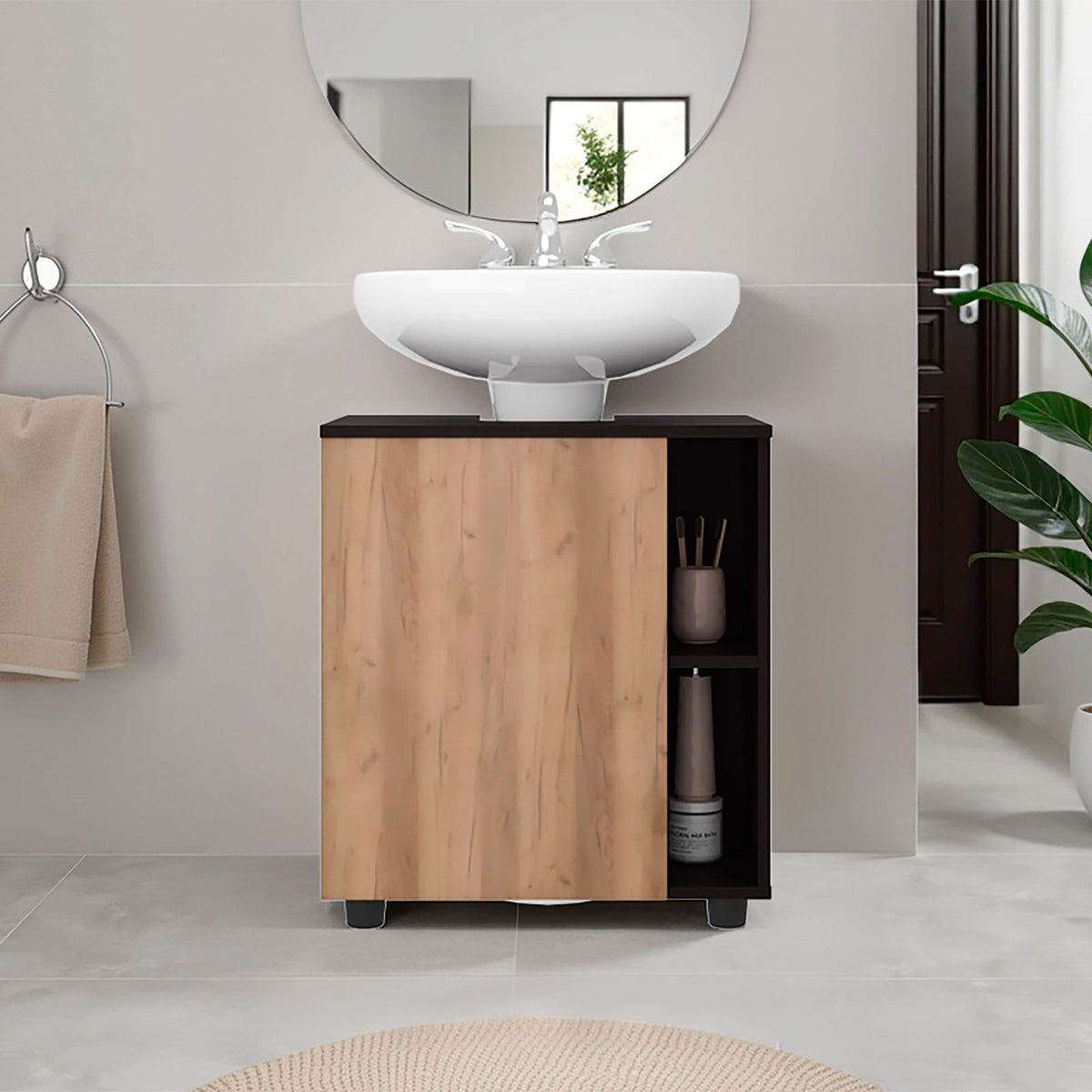 Wenge Bathroom Vanity with Storage - Pedestal Sink Cabinet