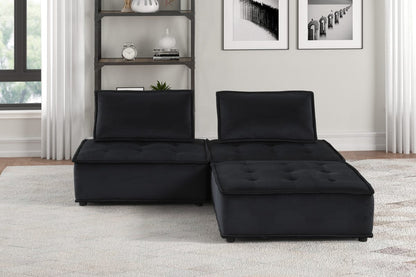 Black Velvet 3 Seat Sectional Sofa - 80" Wide