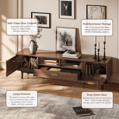 Dark Brown TV Stand with Storage - 75" TVs, Pine Wood