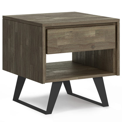 Light Brown Wood End Table - 22" Distressed Grey for Living Room