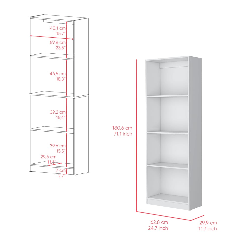 White Bookcase Benzoni - 4 Tier Storage Shelves