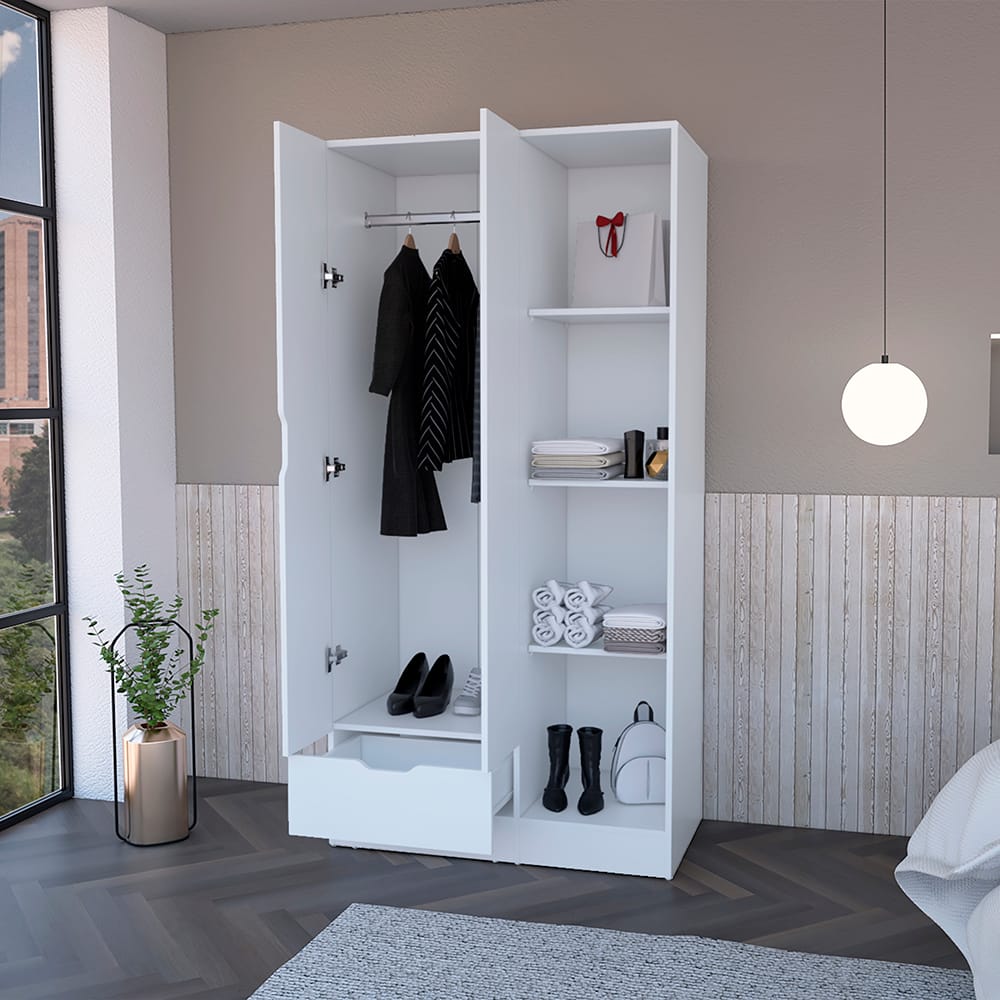 White Bedroom Armoire - 71" Wide Storage Cabinet