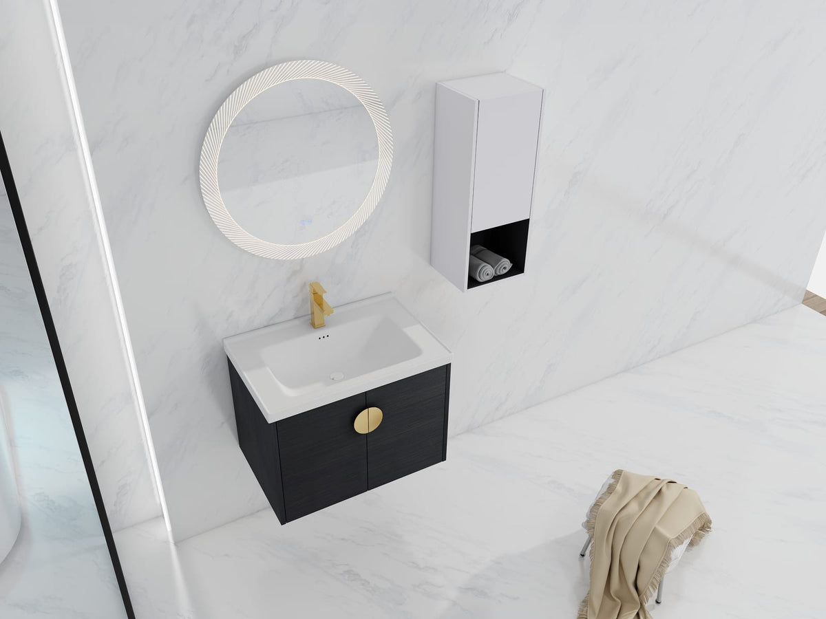 27.8" Wall Mounted Bathroom Vanity with Storage, Black Chestnut