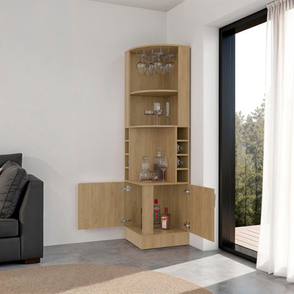 Cairo Corner Bar Cabinet - Natural Oak Wine Rack Storage